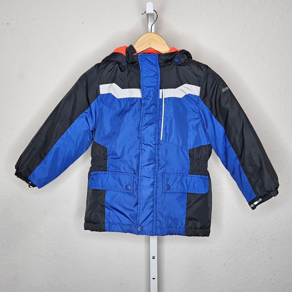 OshKosh B'gosh Boys Blue Black Colorblock Fleece Lined Hooded Puffer Jacket L 7